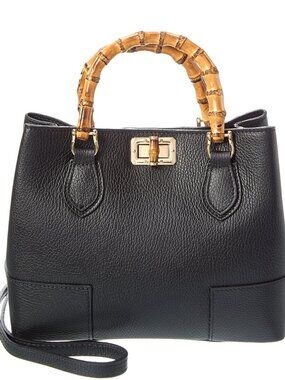 Persaman New York Sienna16 Bamboo Black Leather Tote Bag